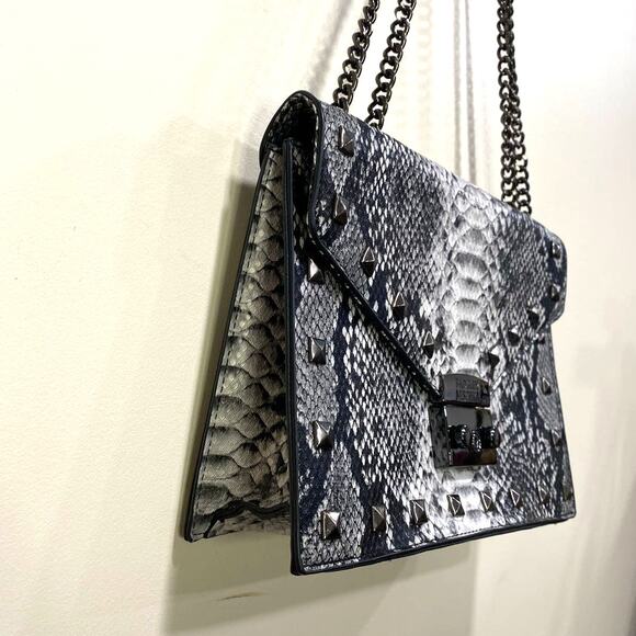 Gray Vegan Leather Snake Print Badgley Mischa Small Shoulder Purse Chain Rivet - Picture 14 of 14